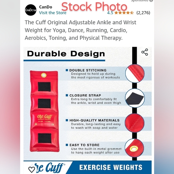 The Cuff Ankle Weights - Set of Two Cuff Weight, 2lb each White with Bla… - Picture 4 of 11